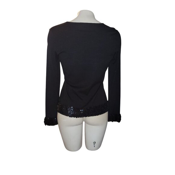 Le Tricot Longhin Black Long Sleeve sweater‎ Sequined Hem Cuffs Size S designer - Picture 4 of 8